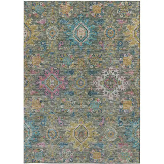 Artichoke Green Blush And Gold Medallion Washable Indoor Outdoor Area Rug Photo 4