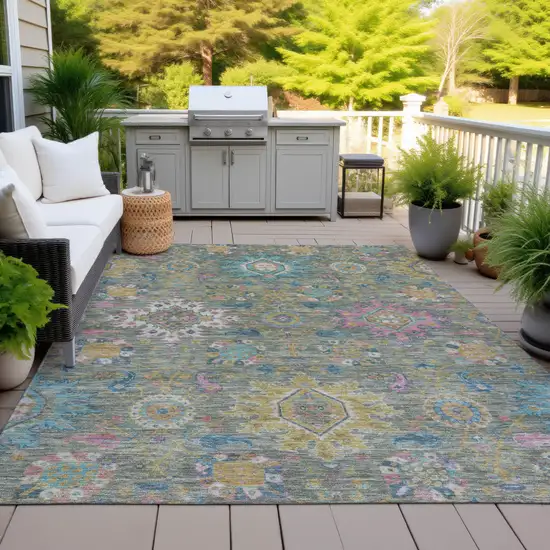 Artichoke Green Blush And Gold Medallion Washable Indoor Outdoor Area Rug Photo 7