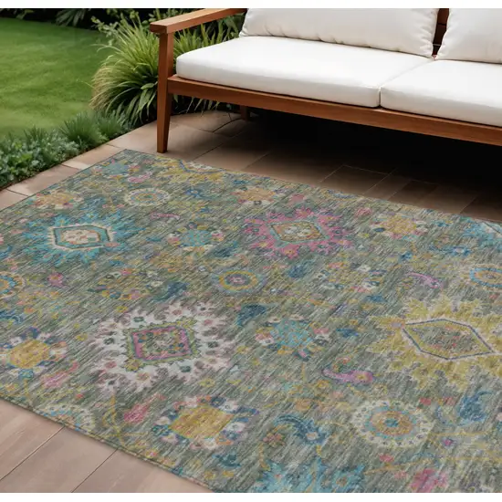 Artichoke Green Blush And Gold Medallion Washable Indoor Outdoor Area Rug Photo 2