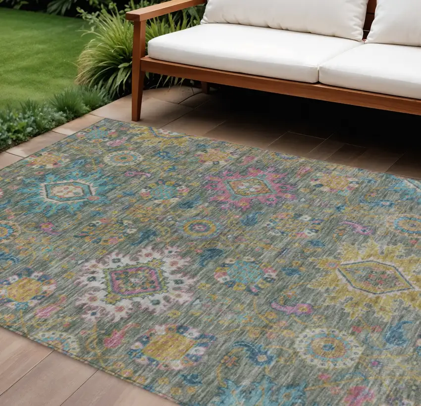 Artichoke Green Blush And Gold Medallion Washable Indoor Outdoor Area Rug Photo 2