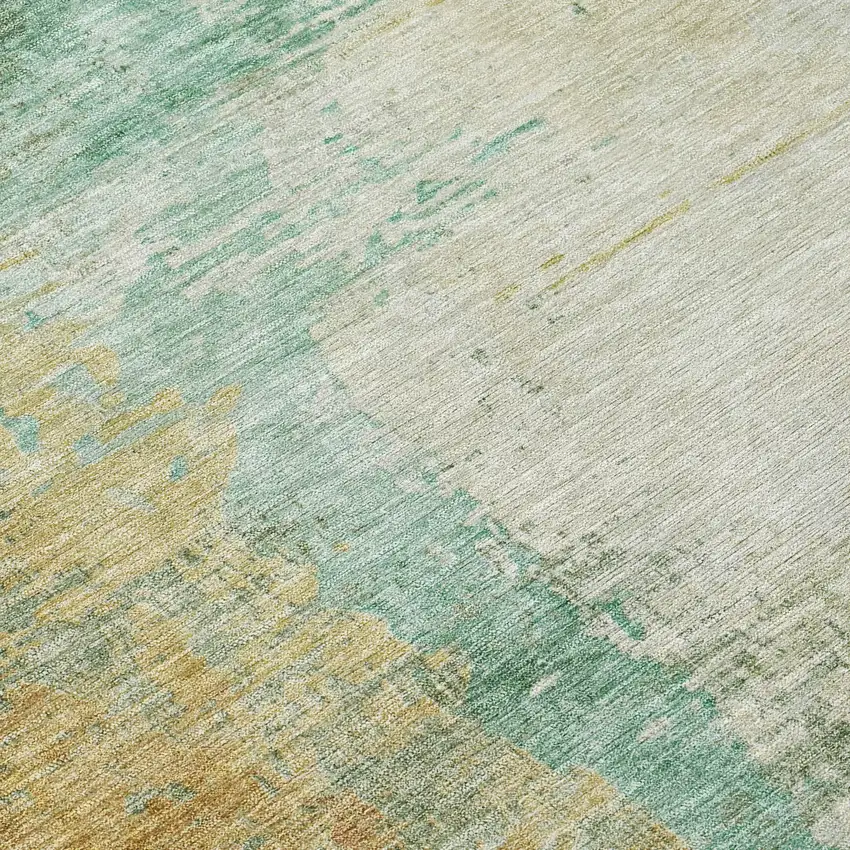 Artichoke Green Brown And Beige Abstract Washable Indoor Outdoor Area Rug Photo 8