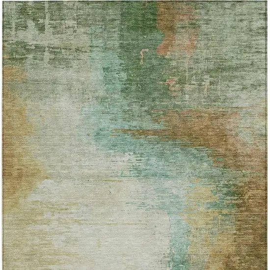 Artichoke Green Brown And Beige Abstract Washable Indoor Outdoor Area Rug Photo 3