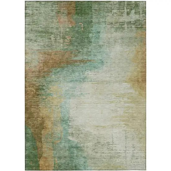 Artichoke Green Brown And Beige Abstract Washable Indoor Outdoor Area Rug Photo 9