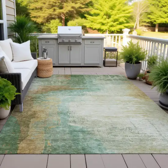 Artichoke Green Brown And Beige Abstract Washable Indoor Outdoor Area Rug Photo 5