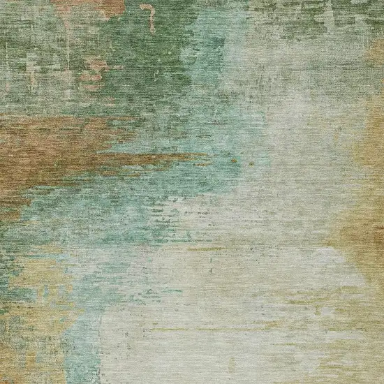 Artichoke Green Brown And Beige Abstract Washable Indoor Outdoor Area Rug Photo 7
