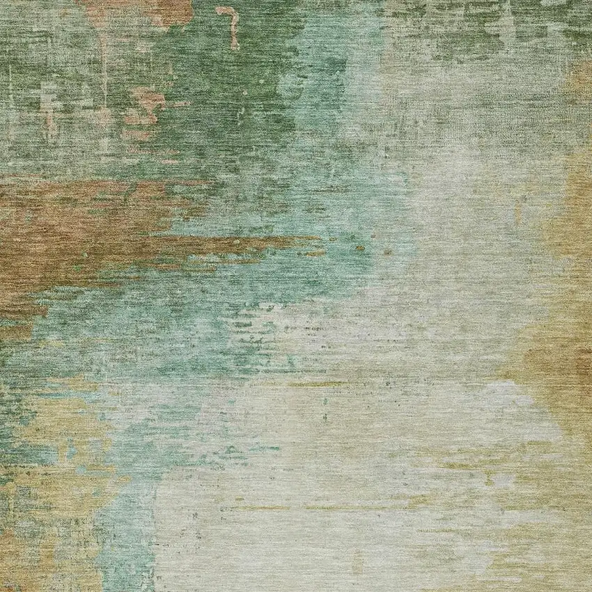 Artichoke Green Brown And Beige Abstract Washable Indoor Outdoor Area Rug Photo 7