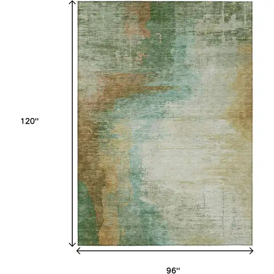 Artichoke Green Brown And Beige Abstract Washable Indoor Outdoor Area Rug Photo 9