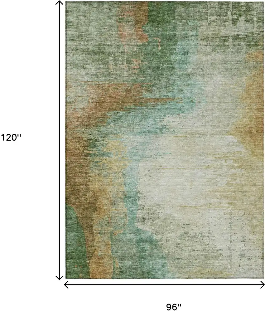 Artichoke Green Brown And Beige Abstract Washable Indoor Outdoor Area Rug Photo 9