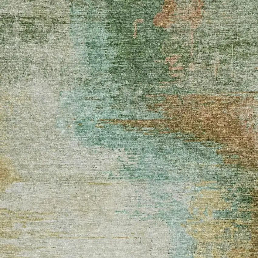 Artichoke Green Brown And Beige Abstract Washable Indoor Outdoor Area Rug Photo 3