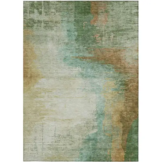 Artichoke Green Brown And Beige Abstract Washable Indoor Outdoor Area Rug Photo 4