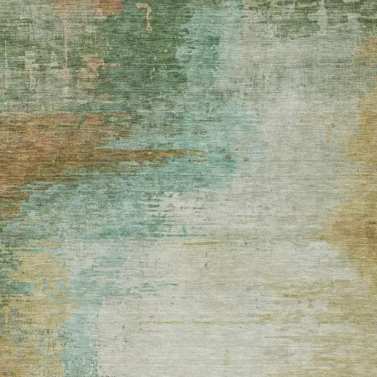 Artichoke Green Brown And Beige Abstract Washable Indoor Outdoor Area Rug Photo 8