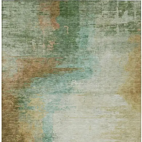 Artichoke Green Brown And Beige Abstract Washable Indoor Outdoor Area Rug Photo 6