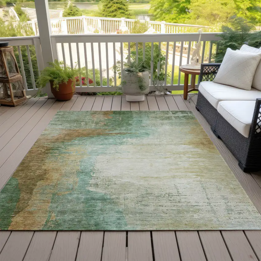 Artichoke Green Brown And Beige Abstract Washable Indoor Outdoor Area Rug Photo 9