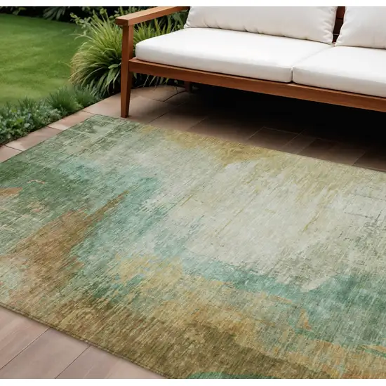 Artichoke Green Brown And Beige Abstract Washable Indoor Outdoor Area Rug Photo 2