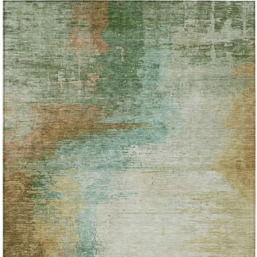 Artichoke Green Brown And Beige Abstract Washable Indoor Outdoor Area Rug Photo 4