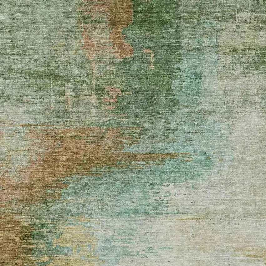 Artichoke Green Brown And Beige Abstract Washable Indoor Outdoor Area Rug Photo 3