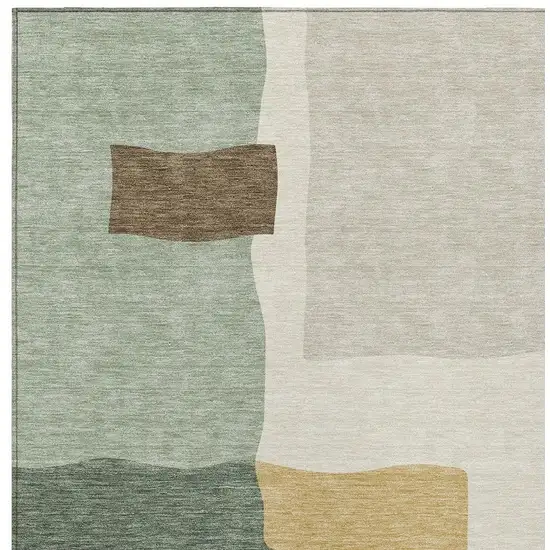 Artichoke Green Brown And Beige Abstract Washable Indoor Outdoor Area Rug Photo 2