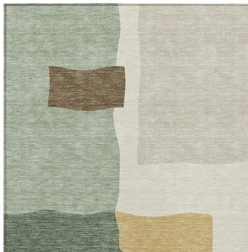 Artichoke Green Brown And Beige Abstract Washable Indoor Outdoor Area Rug Photo 2