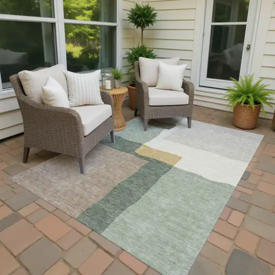 Artichoke Green Brown And Beige Abstract Washable Indoor Outdoor Area Rug Photo 4
