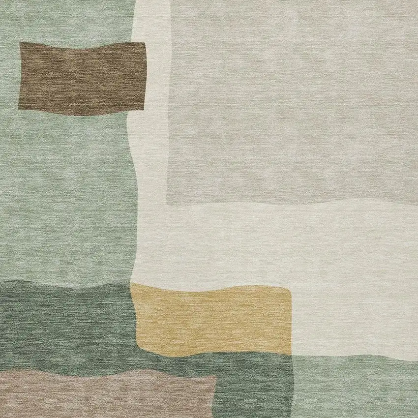 Artichoke Green Brown And Beige Abstract Washable Indoor Outdoor Area Rug Photo 2