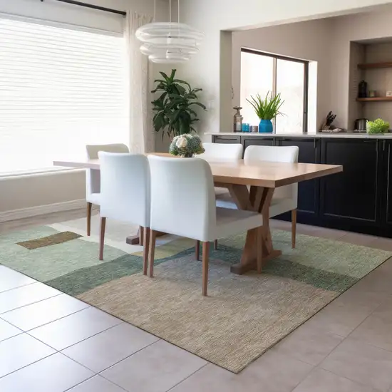 Artichoke Green Brown And Beige Abstract Washable Indoor Outdoor Area Rug Photo 6