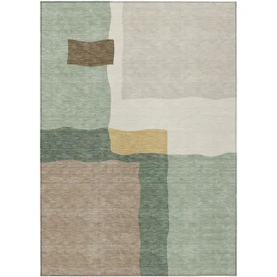 Artichoke Green Brown And Beige Abstract Washable Indoor Outdoor Area Rug Photo 1