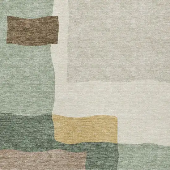 Artichoke Green Brown And Beige Abstract Washable Indoor Outdoor Area Rug Photo 2