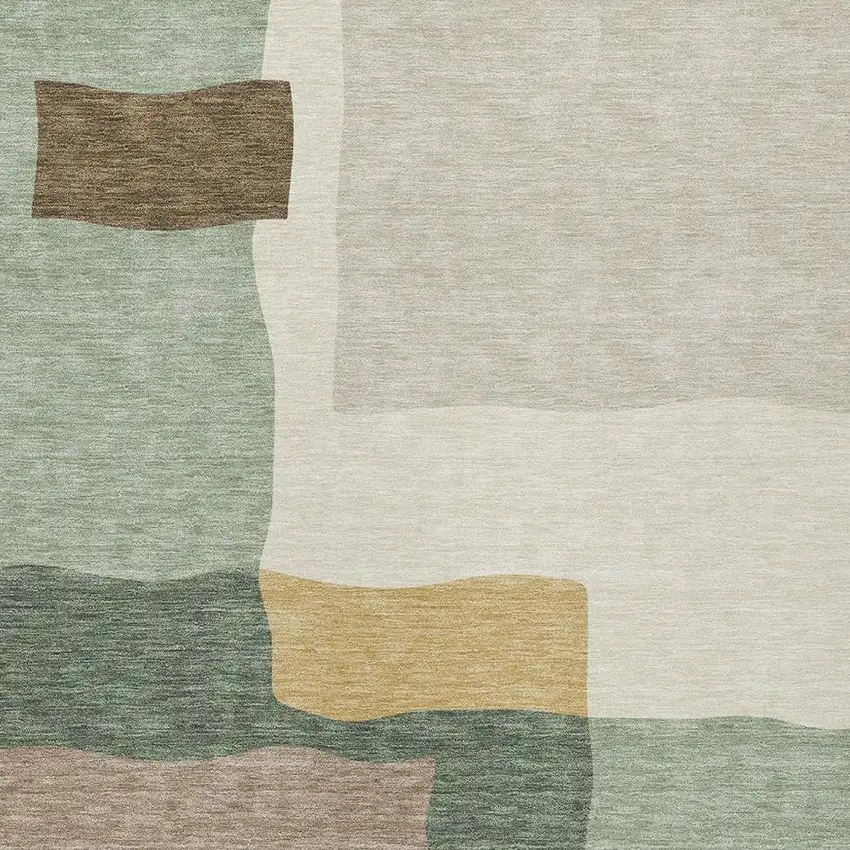 Artichoke Green Brown And Beige Abstract Washable Indoor Outdoor Area Rug Photo 2