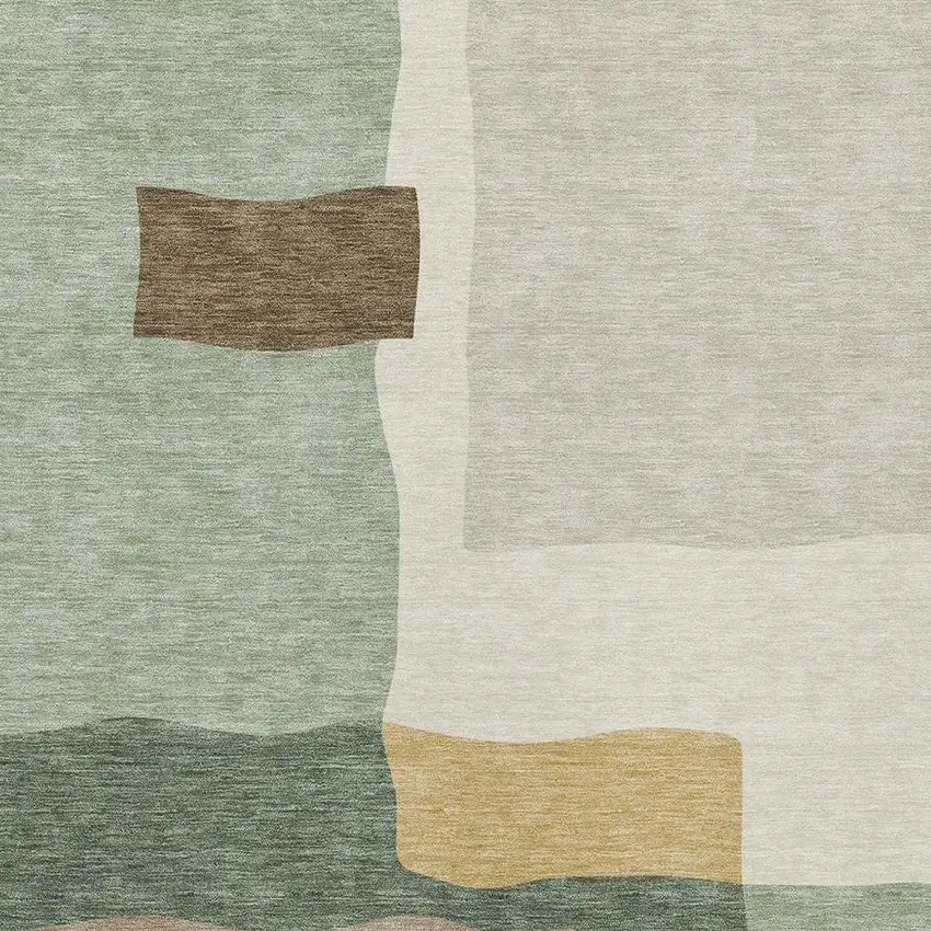 Artichoke Green Brown And Beige Abstract Washable Indoor Outdoor Area Rug Photo 2