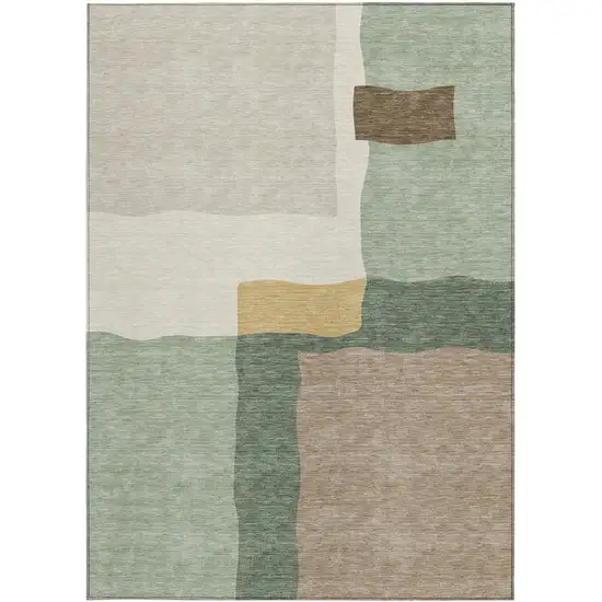 Artichoke Green Brown And Beige Abstract Washable Indoor Outdoor Area Rug Photo 3