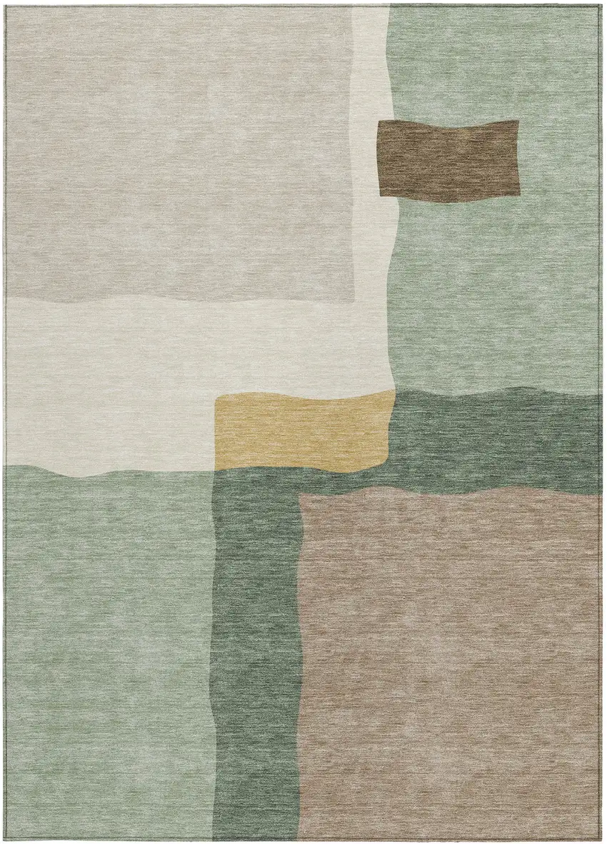 Artichoke Green Brown And Beige Abstract Washable Indoor Outdoor Area Rug Photo 3