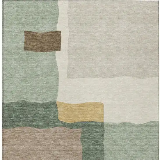 Artichoke Green Brown And Beige Abstract Washable Indoor Outdoor Area Rug Photo 2