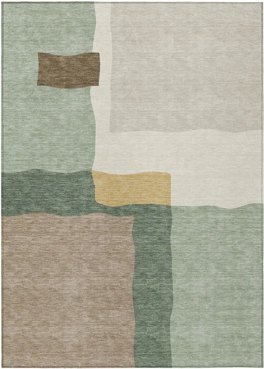 Artichoke Green Brown And Beige Abstract Washable Indoor Outdoor Area Rug Photo 1