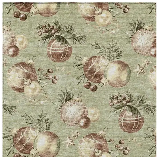 Artichoke Green Brown And Beige Botanical Leaves Washable Indoor Outdoor Area Rug Photo 3