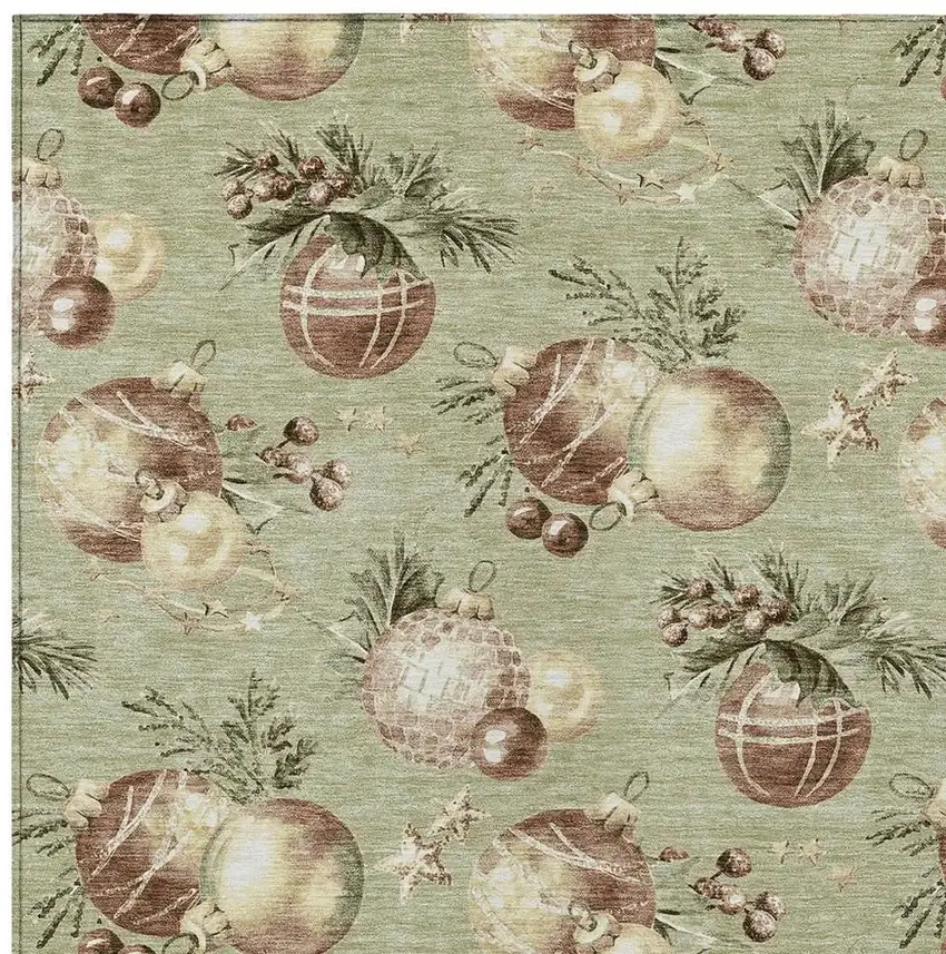 Artichoke Green Brown And Beige Botanical Leaves Washable Indoor Outdoor Area Rug Photo 3