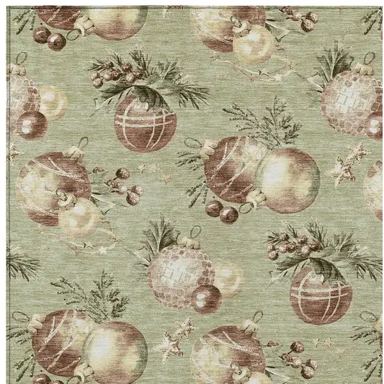 Artichoke Green Brown And Beige Botanical Leaves Washable Indoor Outdoor Area Rug Photo 9