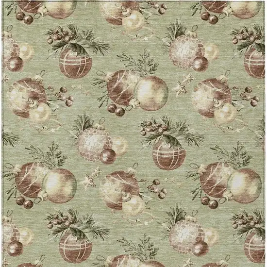 Artichoke Green Brown And Beige Botanical Leaves Washable Indoor Outdoor Area Rug Photo 4