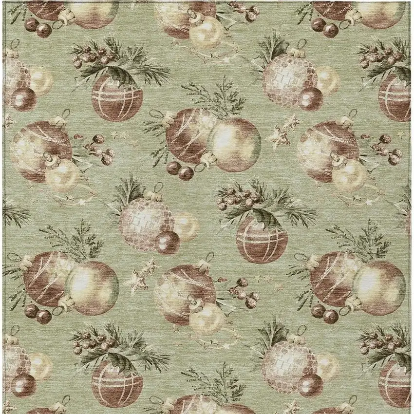 Artichoke Green Brown And Beige Botanical Leaves Washable Indoor Outdoor Area Rug Photo 4