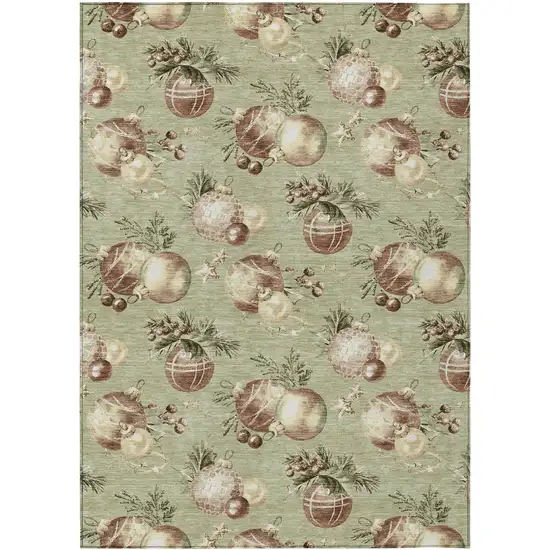 Artichoke Green Brown And Beige Botanical Leaves Washable Indoor Outdoor Area Rug Photo 1