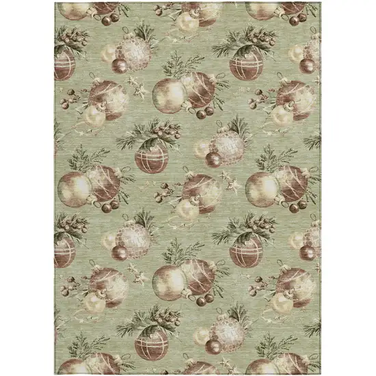 Artichoke Green Brown And Beige Botanical Leaves Washable Indoor Outdoor Area Rug Photo 3