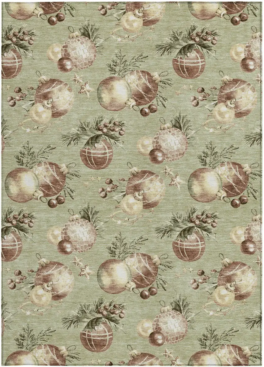 Artichoke Green Brown And Beige Botanical Leaves Washable Indoor Outdoor Area Rug Photo 3