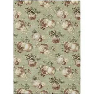 Photo of Artichoke Green Brown And Beige Botanical Leaves Washable Indoor Outdoor Area Rug