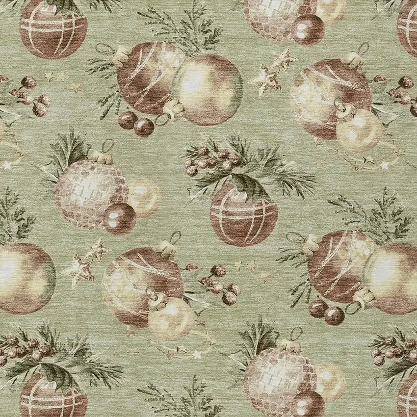 Artichoke Green Brown And Beige Botanical Leaves Washable Indoor Outdoor Area Rug Photo 4