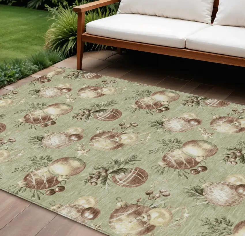 Artichoke Green Brown And Beige Botanical Leaves Washable Indoor Outdoor Area Rug Photo 2