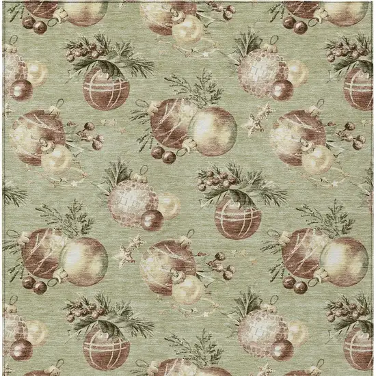 Artichoke Green Brown And Beige Botanical Leaves Washable Indoor Outdoor Area Rug Photo 9