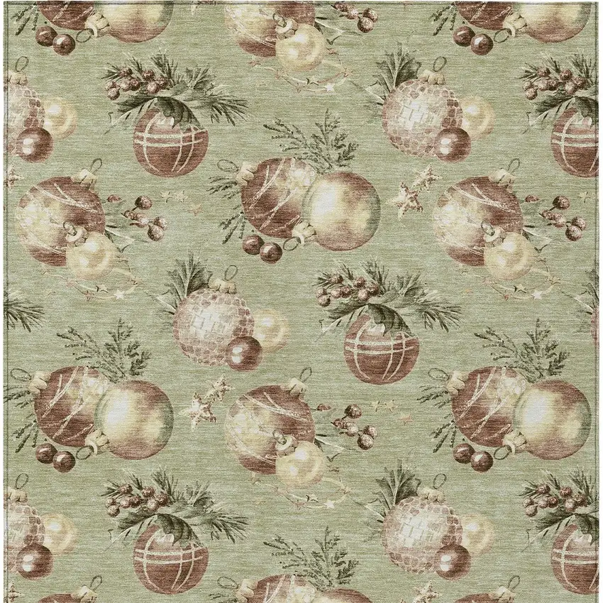 Artichoke Green Brown And Beige Botanical Leaves Washable Indoor Outdoor Area Rug Photo 9