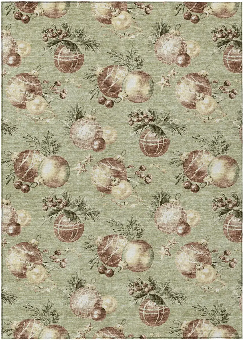 Artichoke Green Brown And Beige Botanical Leaves Washable Indoor Outdoor Area Rug Photo 1