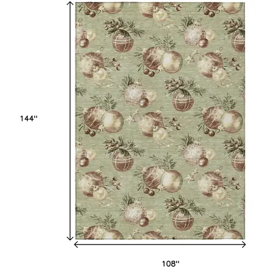 Artichoke Green Brown And Beige Stars Washable Indoor Outdoor Area Rug Photo 9