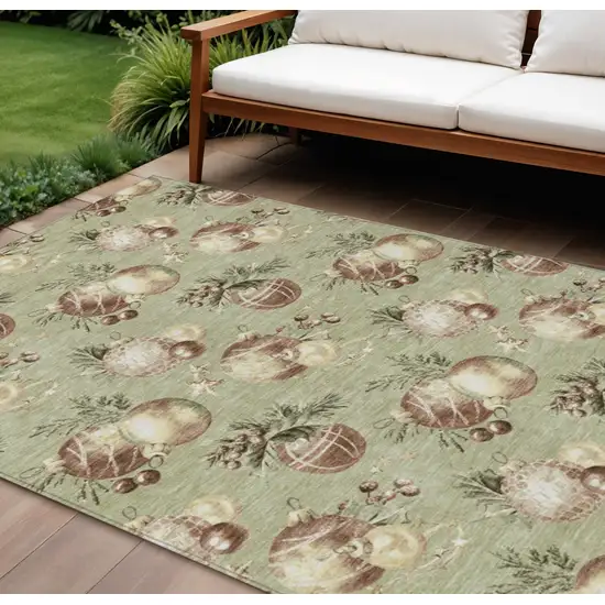 Artichoke Green Brown And Beige Botanical Leaves Washable Indoor Outdoor Area Rug Photo 2