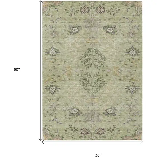 Artichoke Green Brown And Beige Floral Washable Indoor Outdoor Area Rug Photo 7